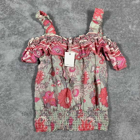 Jennifer Grace NWT Women’s Gray Pink Boho Off Shoulder Floral Top Size Small - Picture 1 of 9